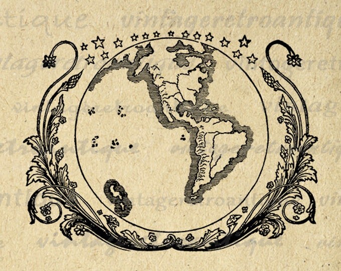 Digital Printable Antique Globe Download Earth World Map Image Graphic Vintage Clip Art Jpg Png Eps HQ 300dpi No.3654