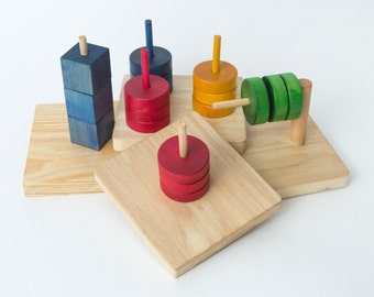 4 Montessori Dowel Toys---Toddler Stacking Set