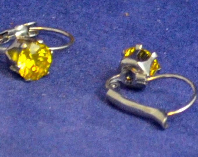 Yellow Diamond Leverbacks, Russian Simulated, Stainless Steel, E1037