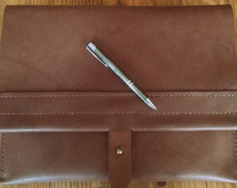Leather, Three Pocket, Portfolio Case/Envelope Clutch/Measures 14" X 10.5/ Made with full grain, oil tan leather. Hand stitched, Made in USA