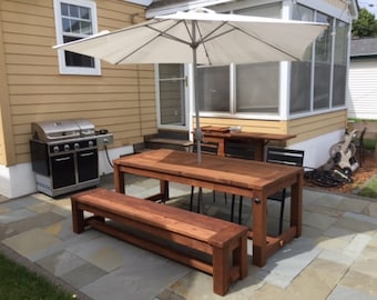 Outdoor Cedar Picnic Table with Ice Bin - Beer & Wine Tabletop Cooler Tray