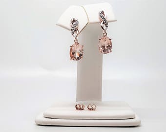 2.07ctw Oval Morganite 10kt Rose Gold Drop Dangle Earrings