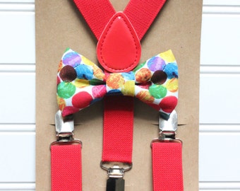 Bowtie and Suspenders Set/The Very Hungry Caterpillar Bowtie/Red Suspenders/Baby and Toddler Bowties/Birthday and Wedding Sets