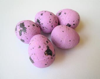 Purple Speckled Foam Eggs for Easter and Spring Decor, 5 Small Eggs for Terrarium Accents, Craft Supplies, Artificial Eggs, Decorative Eggs