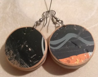 Beautiful Recycled skateboard earrings