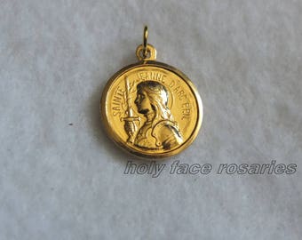 French Vintage Sainte Jeanne D Arc St Joan of Arc in Armor Goldplated Gold Tone Medal Pendant Charm Religious Catholic Saint Medal Mint