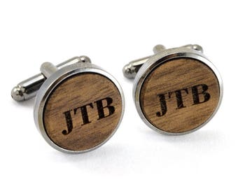 Handmade Wood Cufflinks - Walnut wood Cuff Links (Handmade in USA) - Silver Sided Wood Cufflinks