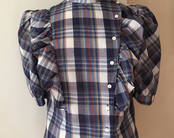 Totally 80's Plaid Ruffle Blouse Medium