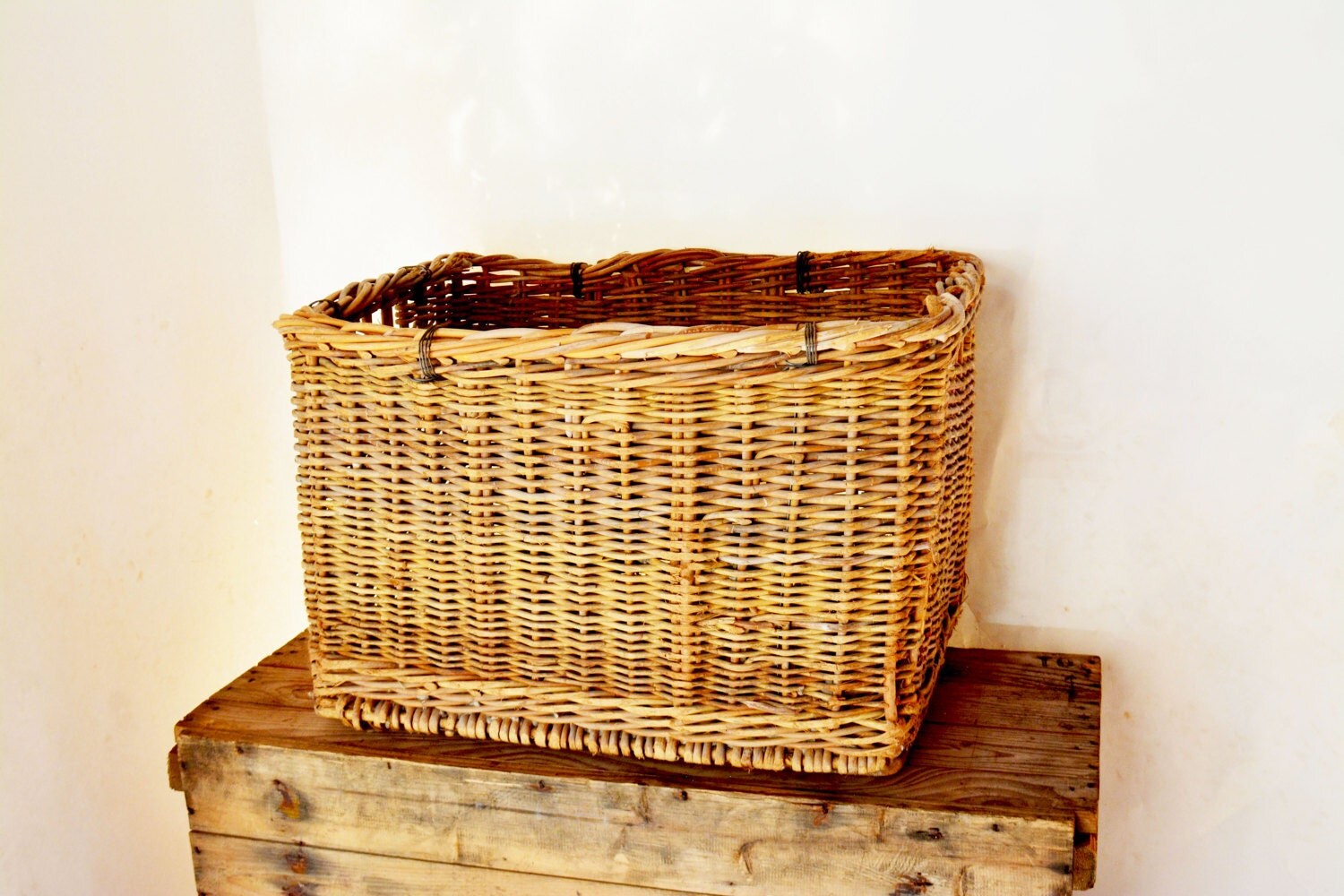 Extra Large Wicker Basket Antique Cotton Picking by Vintassentials