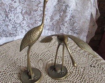 Hold-Vintage Pair of Brass Egrets Cranes Figurines.