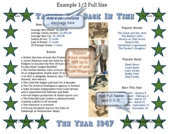 70th Birthday 1947 Personalized Print Party Favor