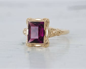 SALE Antique Amethyst Ring | 1930s Art Deco Ring | 10k Yellow Gold Ring | Dainty Promise Ring | Vintage Gemstone Ring | Flower Ring | Size 6
