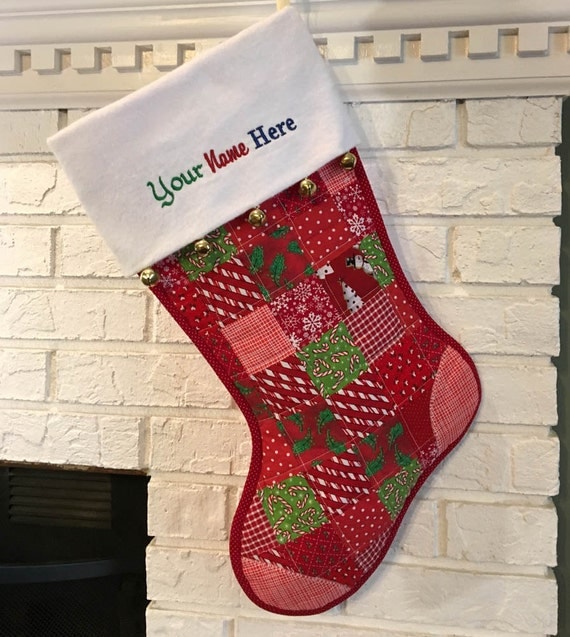 Red Quilted Christmas Stocking Red & White Cottton Patchwork