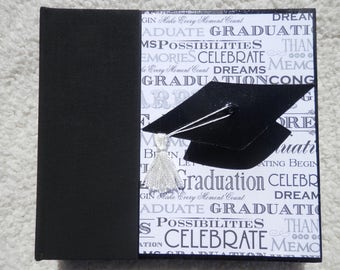 6x6 Black White Graduation Scrapbook Album with Cap & Tassel