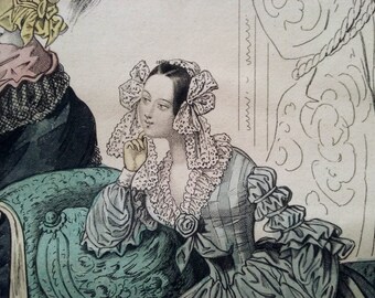 Fashion of Paris 1838, from the Petit Courrier des Dames, Original Hand Colored Steel Engraving, French Ladies, Illustration, Modes de Paris