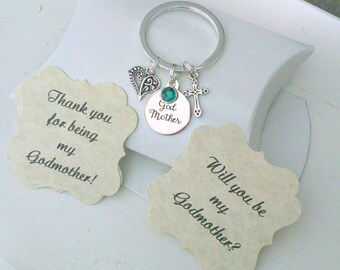 Godmother Keychain, Will You Be, My Godmother, Gift For Godmother, Thank You For Being, Godmother Gift, Charm Is Size Of Nickle