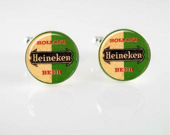 Vintage Heineken Beer Cuff Links or Tie Clip