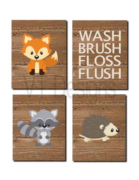 Woodland Bathroom Art Kids Bathroom Decor Forest Animals