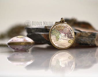 Double Sided Antique World Map Necklace Bronze Picture Necklace Map Necklace Jewellery Everyday Glass Travel Gift Necklace Bronze Globe