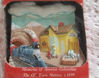 1995 Coca Cola Sculpted and Hand-Painted Magnet Memories of America Collectibles "The Ol' Train Station" Poly Porceline