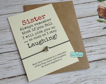 Sister Friendship Bracelet, Sister Gift, Sister Bracelet, Funny Sister Gift, Funny Sister Card, Make a Wish, Sterling Silver Sister