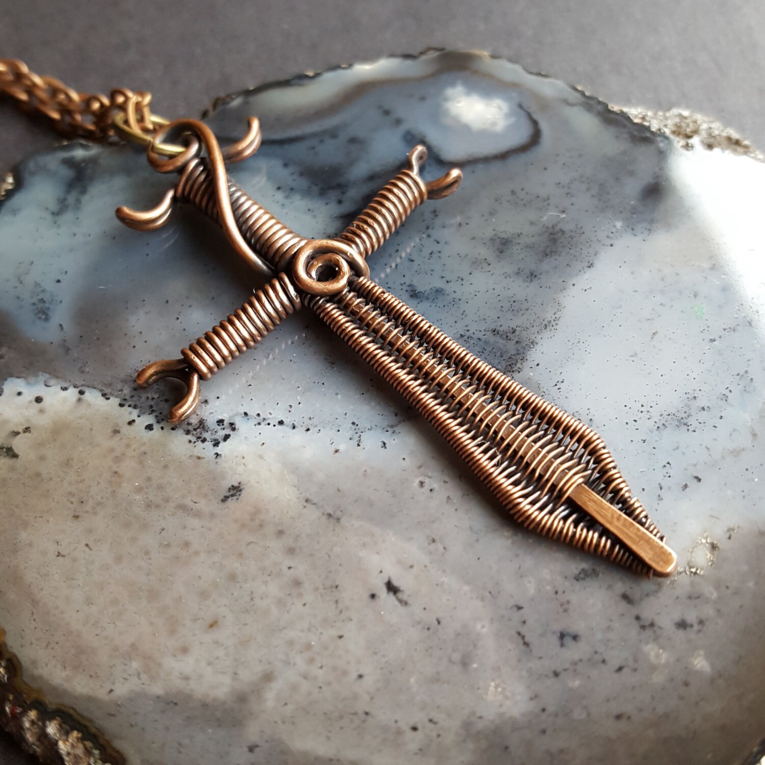 Sword Necklace Wire Wrapped Jewelry Sword Pendent Dnd