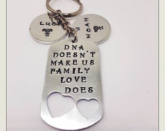 STEPDAD DNA KEYRING. Childrens names. Hand Stamped. Unique Keepsake.