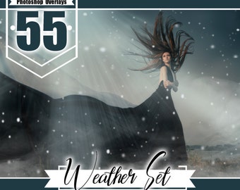 55 Weather photohop overlays, rain overlays, snow overlays, sun lens flare overlays, fog overlays, photo overlays, nature realistic effect