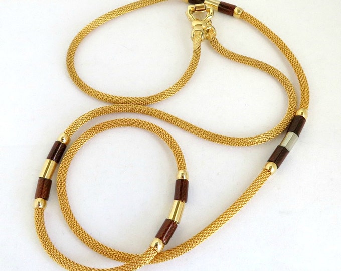Vintage Gold Mesh Necklace, Gold Tone Tube Necklace, 30" Length