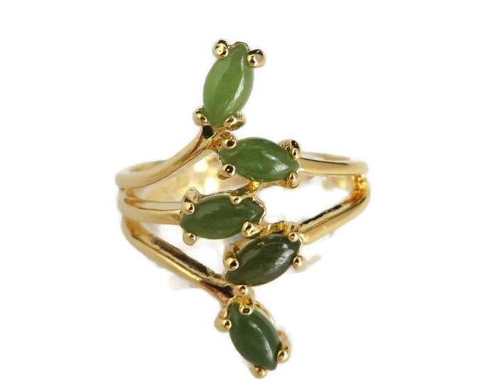 ON SALE! Vintage Jade Multistone Ring, 18Kt Gold Plated Ring, Size 7.75