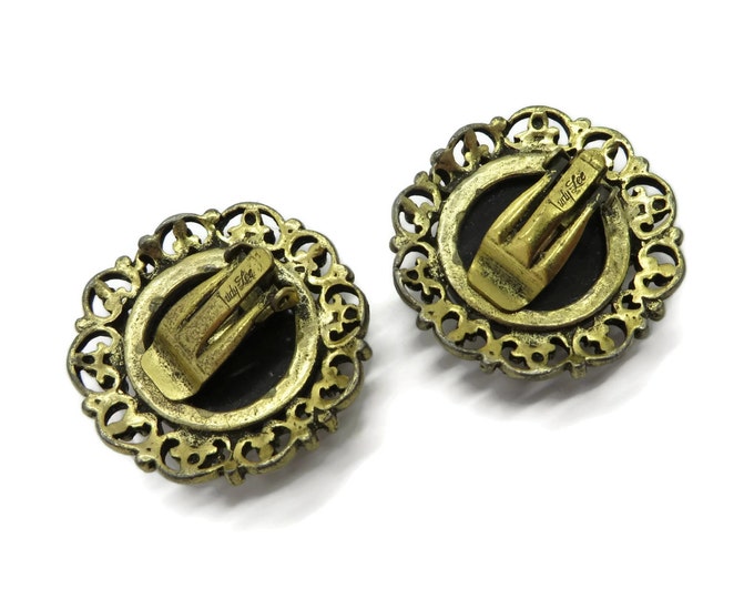 Judy Lee Iridescent Earrings - Vintage Signed Designer Gold Tone Flower Swirl Clip-ons, Gift for Her, Gift Boxed