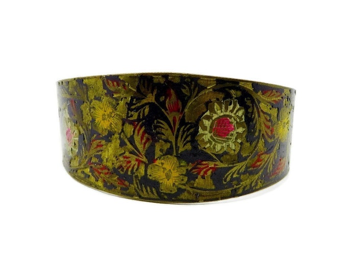 Floral Metal Cuff, Painted Bracelet, Boho Cuff, Flowered Bracelet, Hippie Jewelry