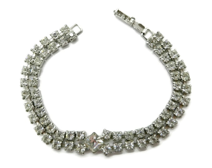 Vintage Rhinestone Tennis Bracelet | Signed Kramer Jewelry | Double Row Rhinestone | Bridal Jewelry