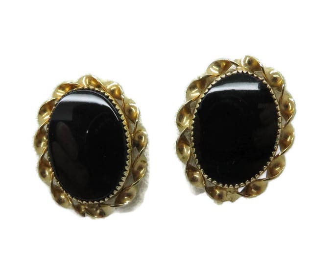 Earrings, Black Onyx Earrings, Gold Filled Earrings Vintage 1/20 12K GF Faux Onyx Screw Back Earrings, Gift for Her