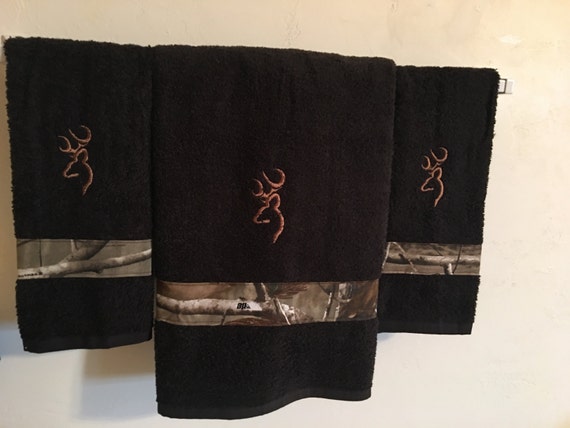 Embroidered BROWNING DEER Camo Ser of 3 Bath & Hand Towels