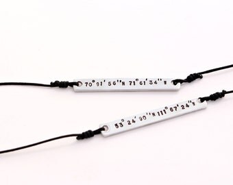 Coordinates Bracelets Couple Bracelets Silver Hand Stamped Gift for Her Him Bridesmaid gift Couples Gift Latitude longitude bracelets