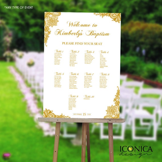 Baptism Seating Chart Board Elegant Gold Lace Guest Il 570xn