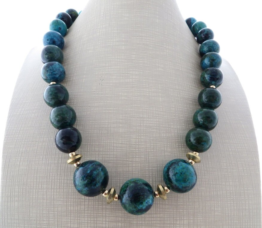 Green chrysocolla necklace big bold necklace beaded