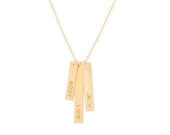 Gold Triple Vertical Bar Necklace / Vertical Nameplate Necklace / Vertical Name Necklace