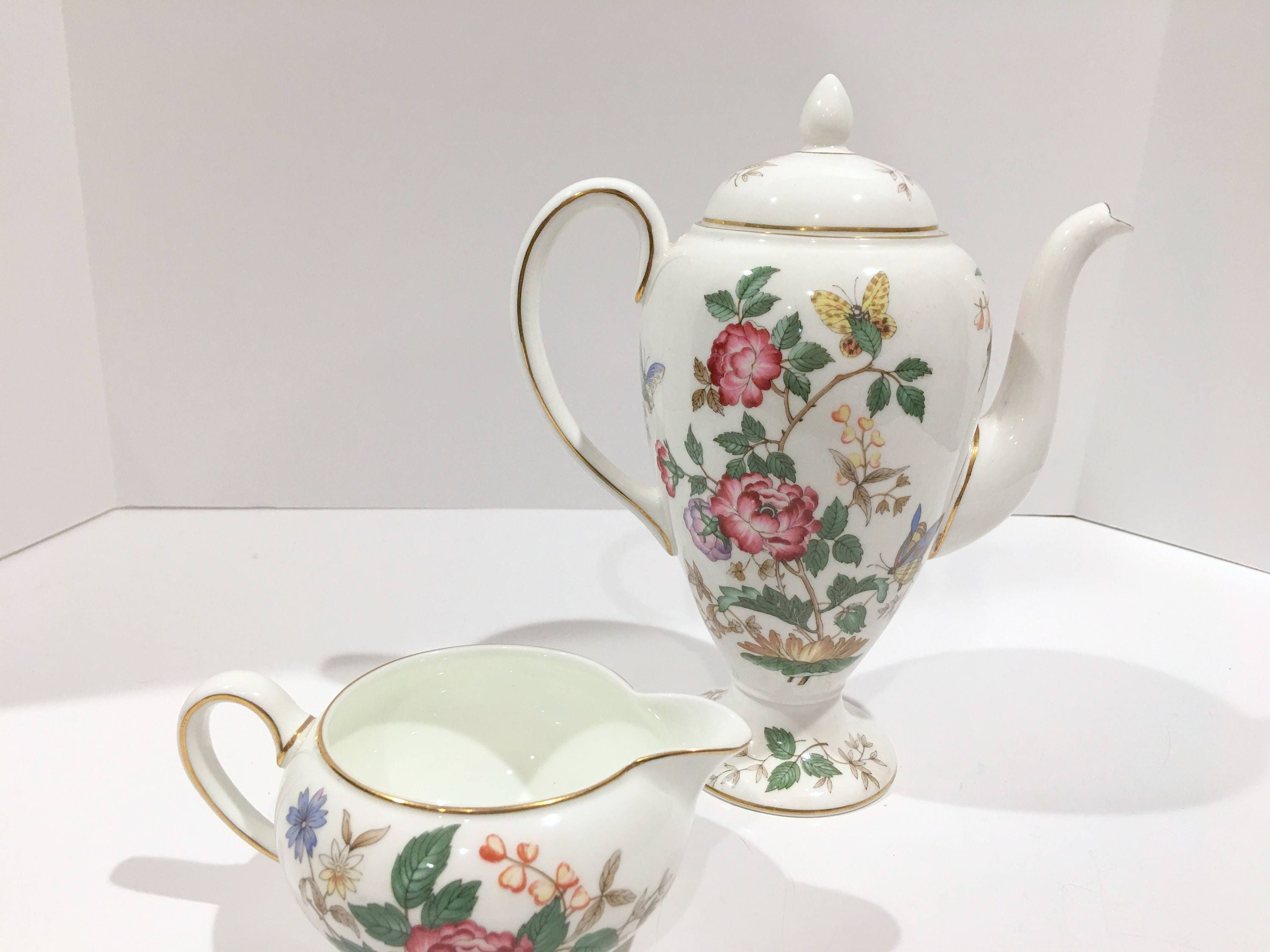 Wedgwood Teapot, Charnwood Pattern, Charnwood Creamer, Rose Butterfly