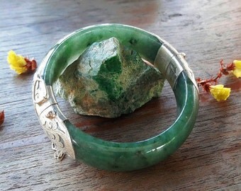 CUSTOM Grade A Jadeite Jade Bangle/ 925 Sterling Silver (Different sizes available)