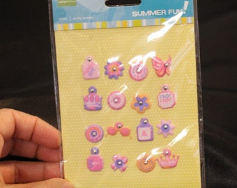 3d Water Fun Puffy Brads Stickers Pink Colors Butterfly Crown flower Sunglasses stickers, Pink puffy stickers, girl puffy stickers Cute