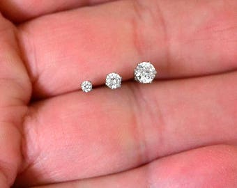 Tiny CZ Earring, 2mm 3mm 4mm 316L Surgical Steel Earring, Upper Lobe Earring, Multiple Piercing Earring, Crystal Earring, Diamond CZ Earring