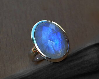 AAA Rainbow Moonstone Gemstone Ring -Faceted Moonstone Ring- Moonstone In 925 Sterling Silver -June Birthstone Ring -Moonstone Gift Ring
