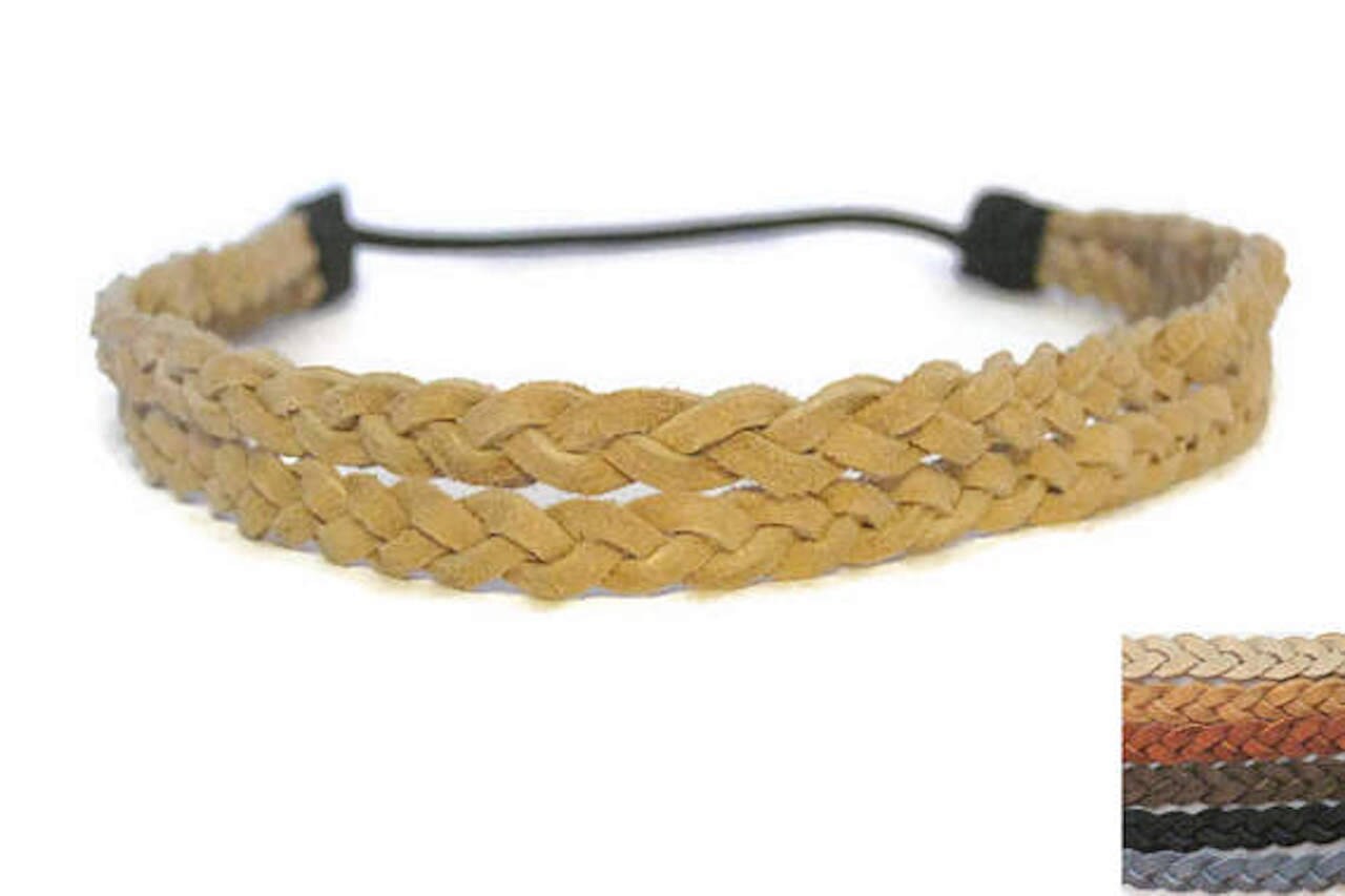 Leather Braided Headband 2 strand Black Halo Hairband Double