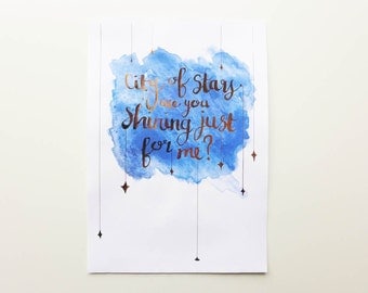City of Stars Print / La La Land Art / Gold Foil Quote / La La Land Gift / Valentines Gift / Watercolour Print / Nursery Art / Lala Land
