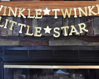 Twinkle Twinkle Little Star Banner, Gold Glittered Twinkle Banner, Baby Shower, 1st Birthday, Photo Prop, Nursery Decor, Gender Reveal