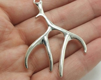 BULK 10 Antler Charms, Deer Antler Charms, Silver Antler Charms, Bulk Charms (5-1233)
