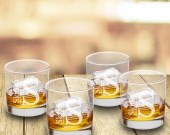 Personalized Lowball Whiskey Glasses Set of 4 - Personalized Whiskey Glass Sets - Personalized Whiskey Glasses - Groomsmen Gifts - GC1570