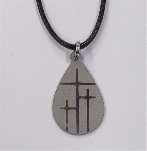 Silver Tiny Teardrop Calvary 3 Cross Earrings and Cross Necklace Set - Saint Michaels Jewelry - Calvary Three Cross
